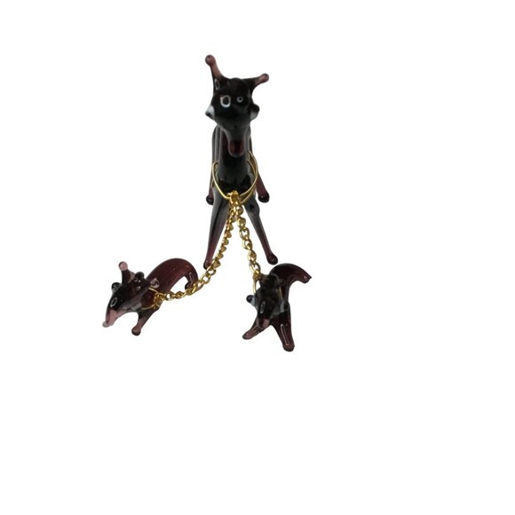 Vintage Glass Deer Family Figurine Set With Chain - Picture 1 of 8